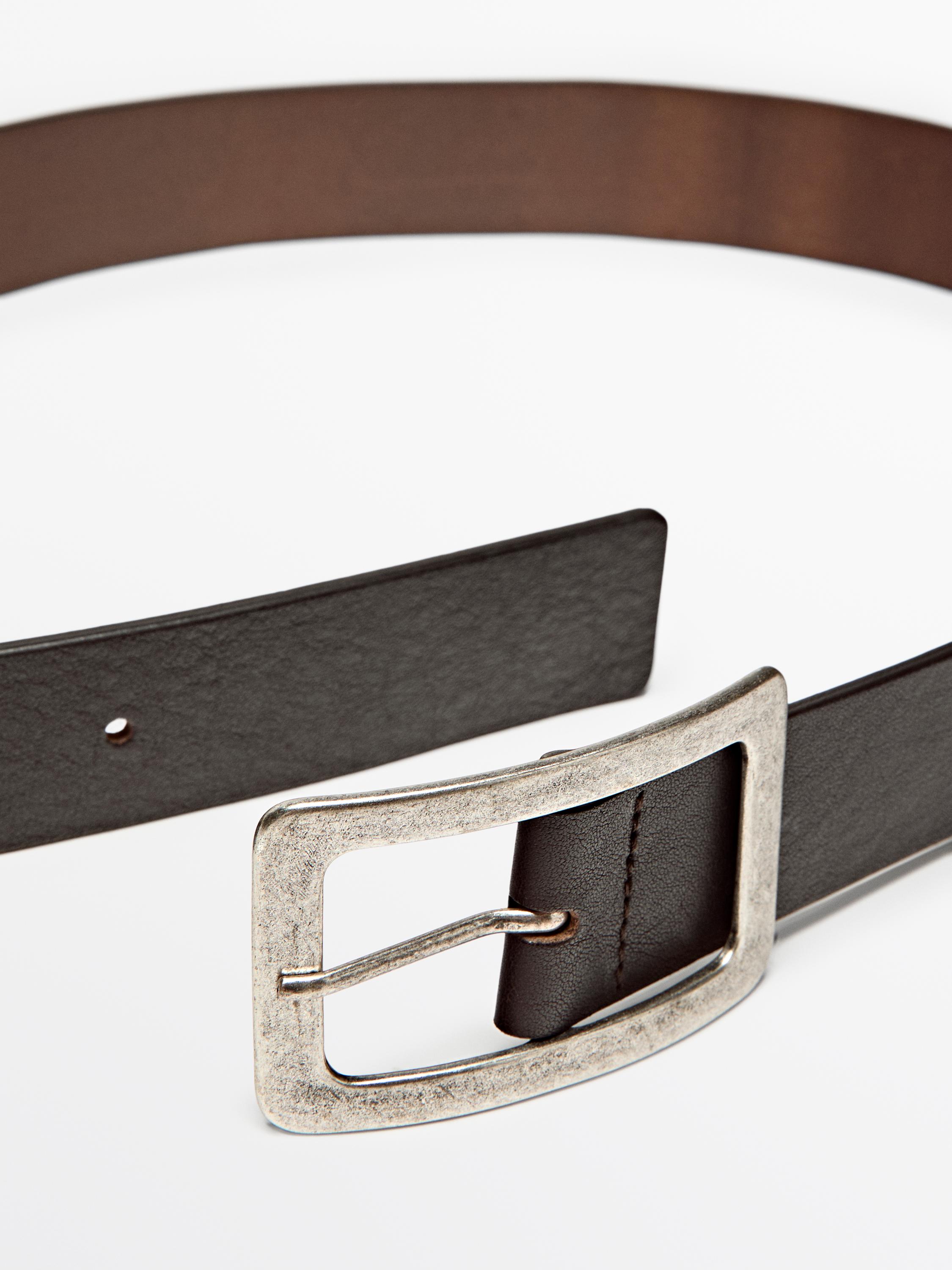 Nappa leather belt with rectangular buckle